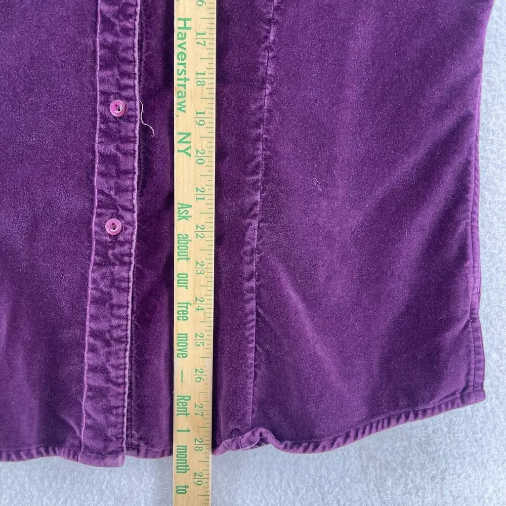 LL BEAN Shirt Womens S Velvet Button Up Long Sleeve Shacket Cotton Purple - Picture 11 of 12